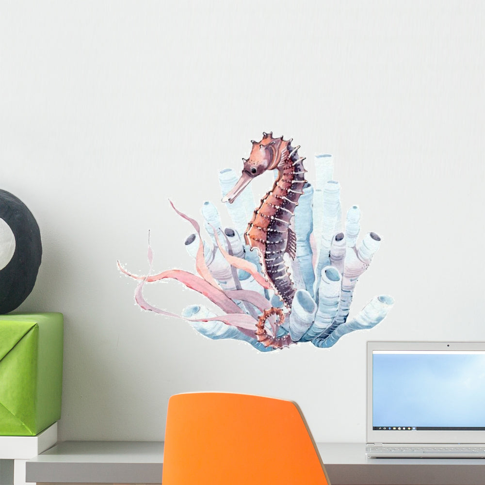 Coral top Seahorse Watercolor Print