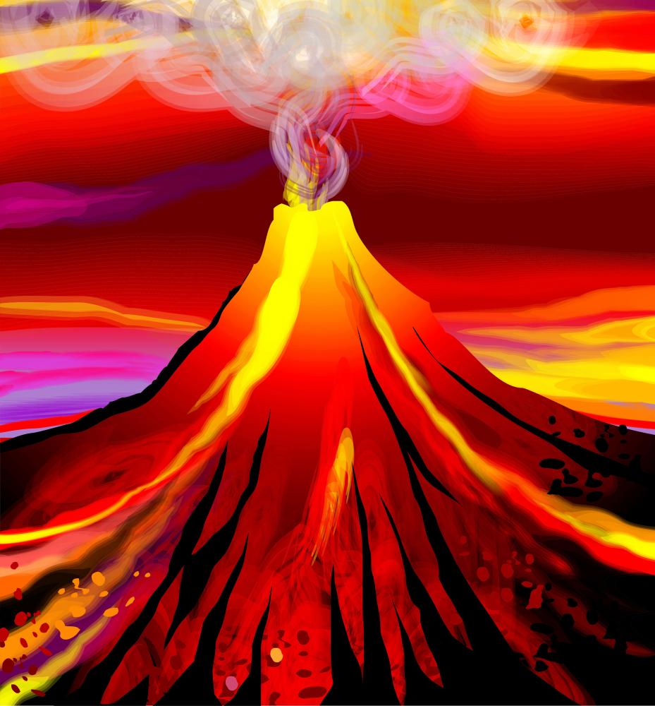 volcano colour drawing