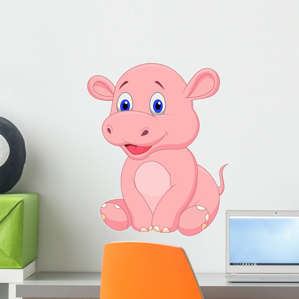 Cute Baby Hippo Cartoon Wall Decal – Wallmonkeys