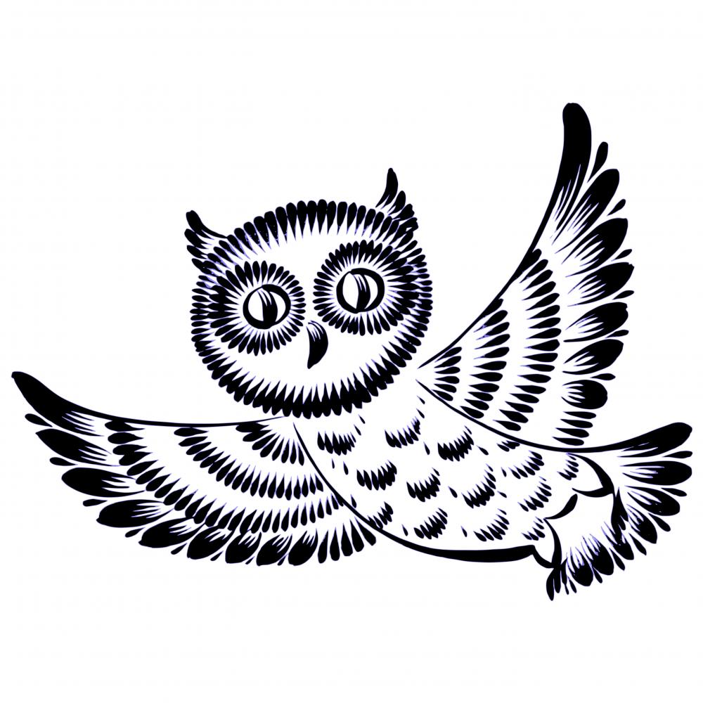 flying owl clip art black and white