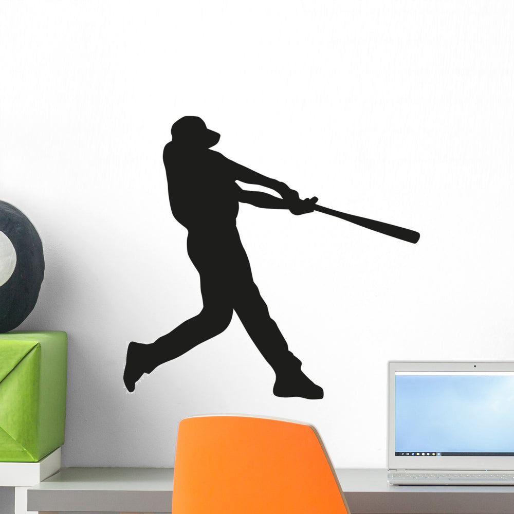 Baseball Player Silhouette Hitting with Stick Sticker for Sale by