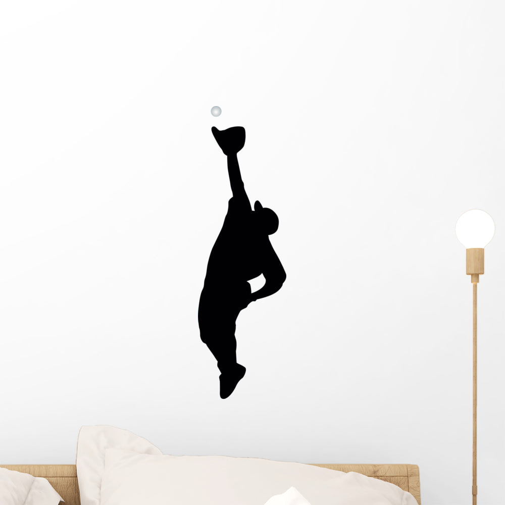 Sports Silhouette Wall Decals - Baseball Player Fielder Diving Catch Boy  Silhouette - 36 inch Removable Graphic