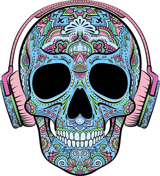 Teal Headphones Sugar Skull Wall Decal WallMonkeys Wallmonkeys