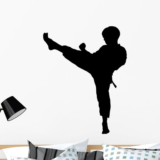 karate girl kick silhouette