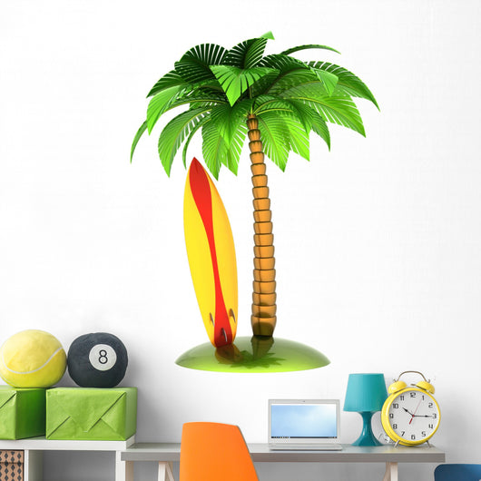 Surfboard Palm Tree and Wall Decal – Wallmonkeys