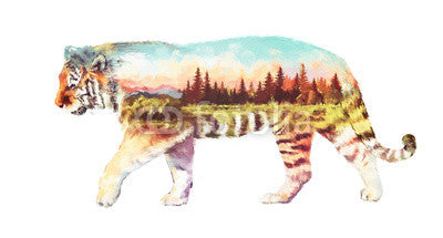 Tiger double exposure illustration Wall Decal