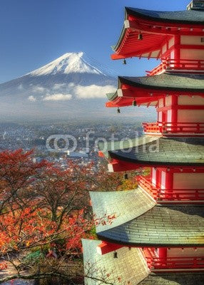 Mt. Fuji and Autumn Leaves at Arakura Sengen Shrine in Japan Wall Mural