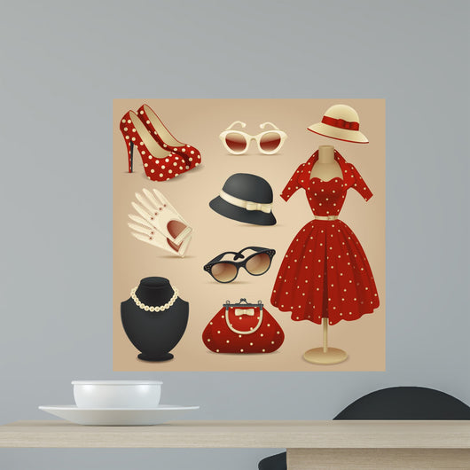 Wall Mural Lady retro fashion accessories