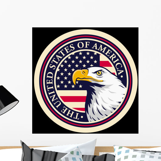 American Bald Eagle Against USA Flag Background. Wall Decal