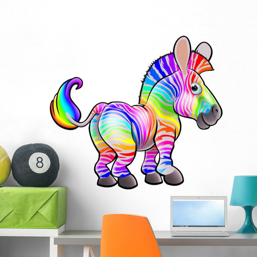 Cartoon Rainbow Zebra Wall Decal -  – Wallmonkeys