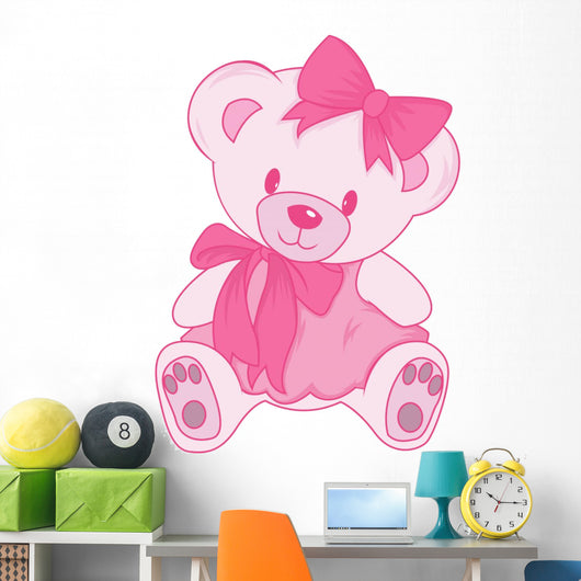 Kids Pink Teddy Bear Decal - TenStickers