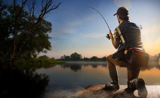 Young Man Fishing At Misty Sunrise Wall Decal 