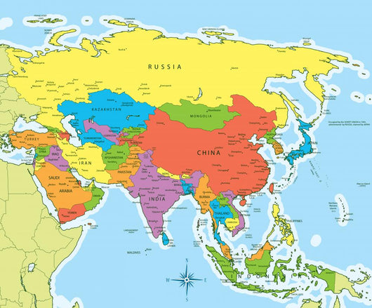 Asia Map Countries and Wall Decal - WallMonkeys.com – Wallmonkeys