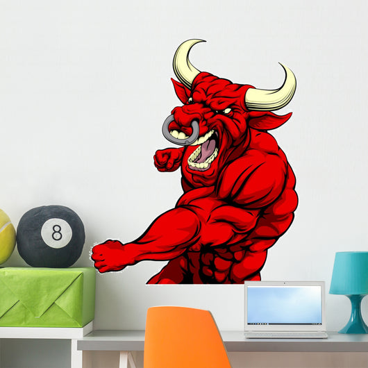 Punching Red Bull Mascot Wall Decal -  – Wallmonkeys